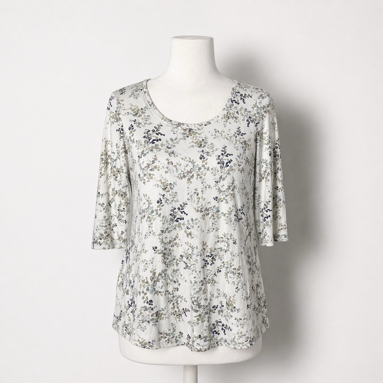 Pure Jill Ballet Sleeve Womens Tunic Top Sz Petite M MP White Green Floral Scoop