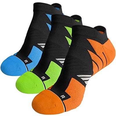  No Show Running Athletic Anti-Blister Wicking Medium 3 Pairs Orange/Green/Blue