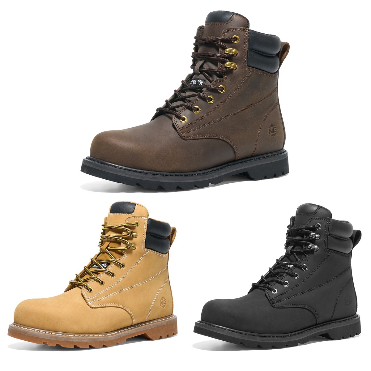 NINGO 6'' Men Leather Safety Work Boot Steel/Soft Toe Lace Up