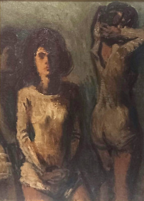 MOSES SOYER LISTED AMERICAN WPA SIGNED ORIGINAL OIL on CANVAS TWO WOMEN FIGURAL