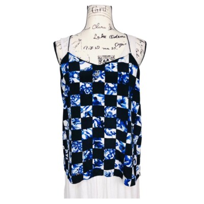 Tibi Camisole Size 12 Blue Silk Sleeveless Floral Racerback Lightweight