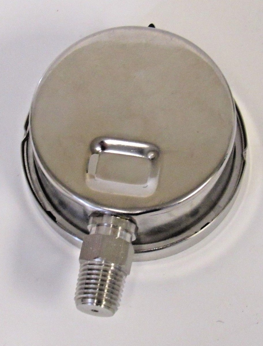 PRM Liquid-Filled Pressure Gauge 0-100 PSI - 2.5" Stainless Steel Case, 1/4" Brass NPT Back Mount