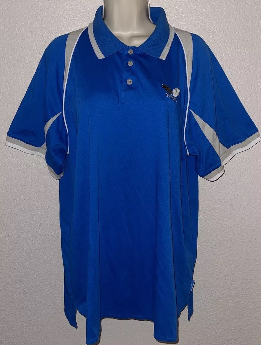 Men's Blue & White Collared Polo Shirt with 3 Buttons for Table Tennis-image