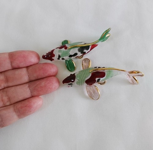 Mundgeblasenes Glas ein Paar Karpfen Miniatur Figur Sammlerstücke Souvenir Geschenk - Bild 8 von 10