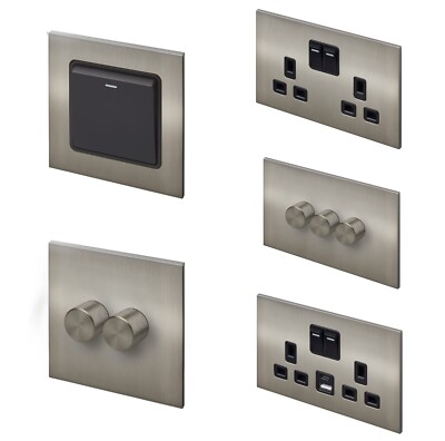 RetroTouch Aura schraubenlose Nickel gebürstet Schalter, Steckdosen, USB, Nickel Dimmer