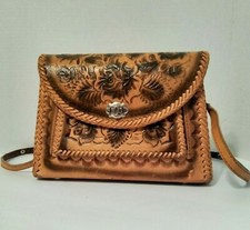 Vintage Hand Tooled Leather Purse Mexico Crossbody Western Cowgirl Boho Embossed