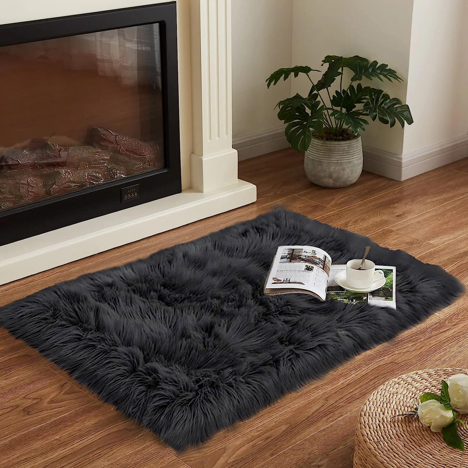 Black Fur Rug 2x3 Rug Faux Sheepskin Rug Fluffy Super Soft Small Rug