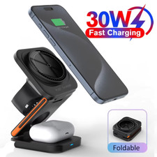 30W 3-in-1 Magnetic Foldable Wireless Charger for iPhone, Apple Watch, AirPods