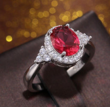 2 Ct Simulated Ruby Ring 925 Silver Plated Delicate Halo Ring For Valentine Gift