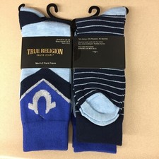 True Religion Blue Shades Men  s Novelty Crew 2 Pack Socks Size 6-12 New AR355