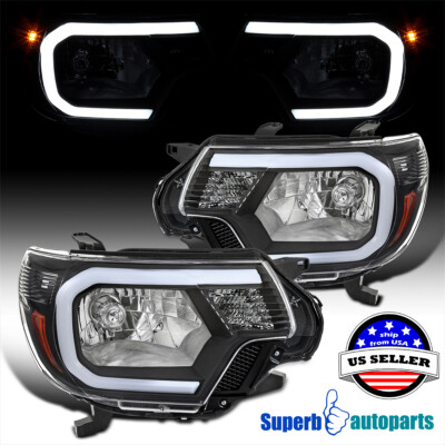 Fits 2012-2015 Toyota Tacoma Pickup Pair LED Strip Bar Headlights Black