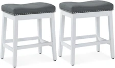 Bar Stools Set of 2, 25 Inches Counter Height Bar Stools Backless with Footrest,