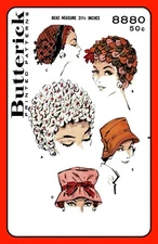 Vtg 1959 FLOWER Wig HAT Pattern Butterick 8880 Veil Ribbon Trimmed FEDORA