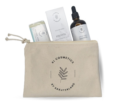 KL COSMETICS Bio Hanföl Set, Hanfseife, Kosmetiktasche, pflege für Haut und Haar