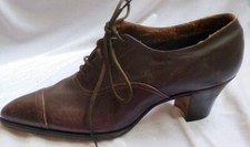 VINTAGE 1920s BROWN LEATHER LACE-UP SHOES HEELS Size 4