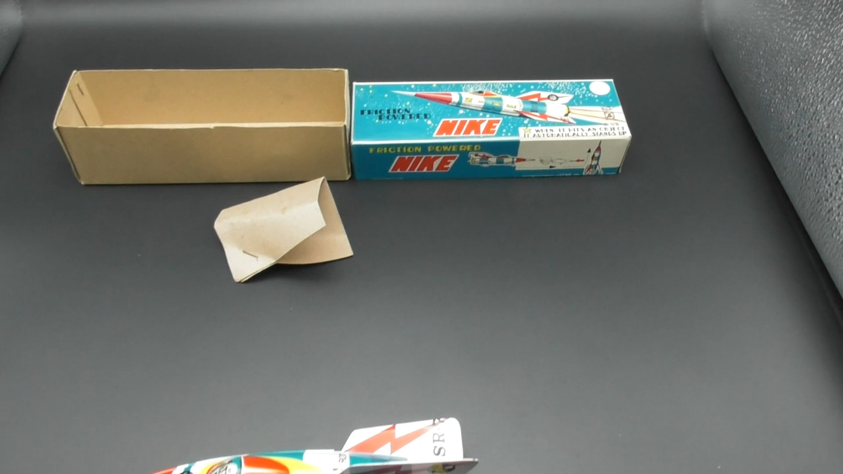Vintage 1960s Masuya Tin Friction NIKE Rocket with Original Vintage 1960s Masuya Tin Friction NIKE Rocket with Original
