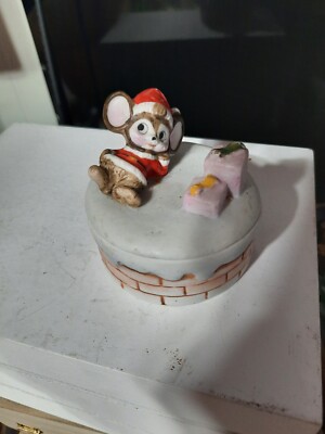 Vintage Homco Santa Mouse Trinket Box Perfect For Tiny Treasures 