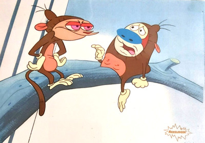 Three (3) REN & STIMPY Hand Painted Nickelodeon Animation Production Cels w/ COA