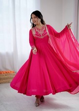 New Attractive Pink Roman Silk Anarkali Gown And Bottom With Dupatta For Women