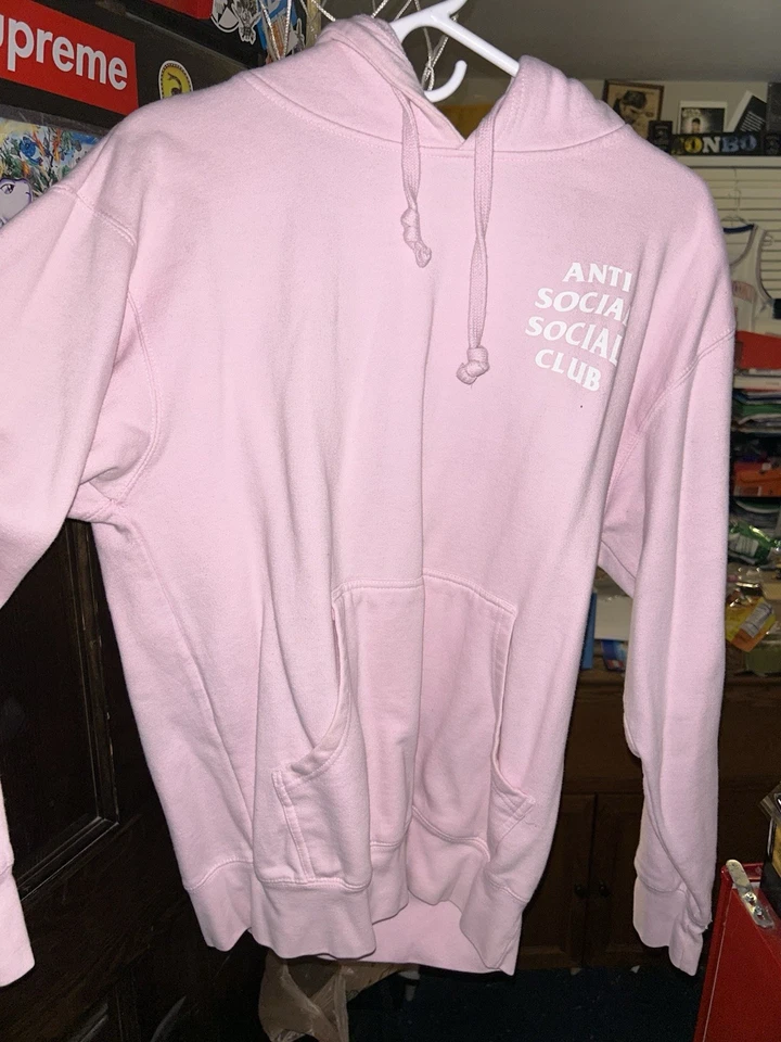 Sudadera con Capucha Anti Social Social Club Para Hombres M Rosa Logo Estándar Foto 4 de 4