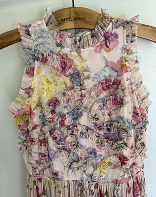 NWT Sundance Catalog  Let Me Be Jenny Dress  Floral Tiered Mesh Maxi Gown, Sz M