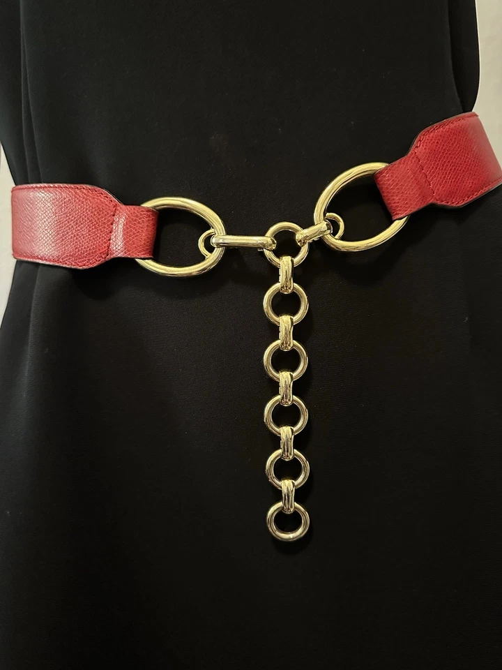 Vintage 1980’s Red Escada Elements Leather And Gold Tone Size 38 - Image 2 of 4