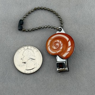 Vintage Japan Small Nautilus Snail Shell Nail Clipper Keychain Key Ring #60761