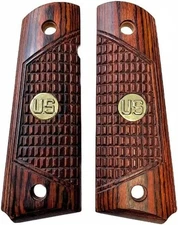 1911 Colt Full-Size Rosewood Grips w/ Gold US Medallions + 4 Bonus Screws