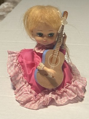 Vtg Roman Kogei Revolving Musical Doll Pink Dress Pixie Guitar 1960s Raindrops