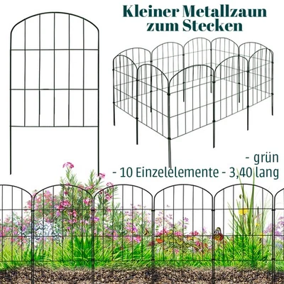 Zaun Gartenzaun Steckzaun Hundezaun für Garten 10 Zaunelemente 43cm Metall V2Aox
