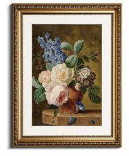 Vintage Floral Gold Framed Wall Art Canvas Print 13x16 Retro Flower Oil Painting