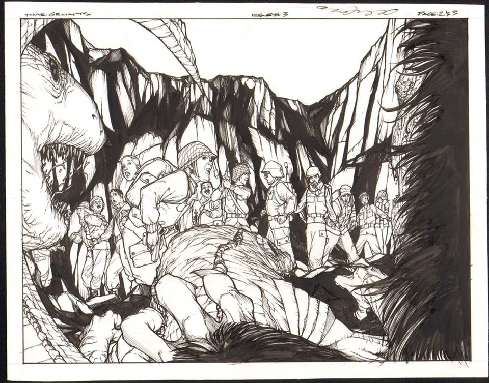 Time Grunts #3 pgs 2 & 3 Original Alex Sanchez Art Signed Double page splash Comic Art
