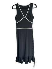 Vintage EXPRESS US 3/4 Black White Contrast V-Neck Plunge Mermaid Ruffle Dress