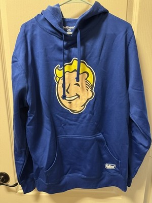 EUC 2017 Bethesda Fallout Vault Boy Bright Blue Pullover Hoodie Size XL  