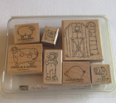 Stampin' Up! 2002 On the Farm Stamps Set of 7 Stamps Mounted Barn Sheep Pig Cow