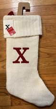 Letter Initial "X" 18" White Monogram Xmas Stocking Knitted Knit By: Target NWT