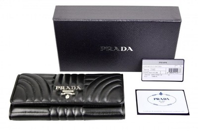 PRADA DIAGRAMME Portemonnaie Brieftasche Geldbeutel 1MH132 Schwarz NEU