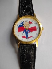 Bill Clinton Political Character Wrist Watch Runs Backwards Leather As Is