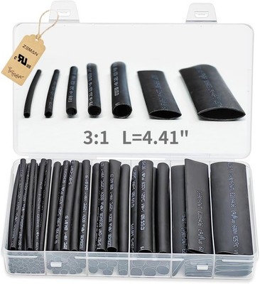 Heat Shrink Tubing Kit 90pcs Black Adhesive Lined Waterproof Insulated