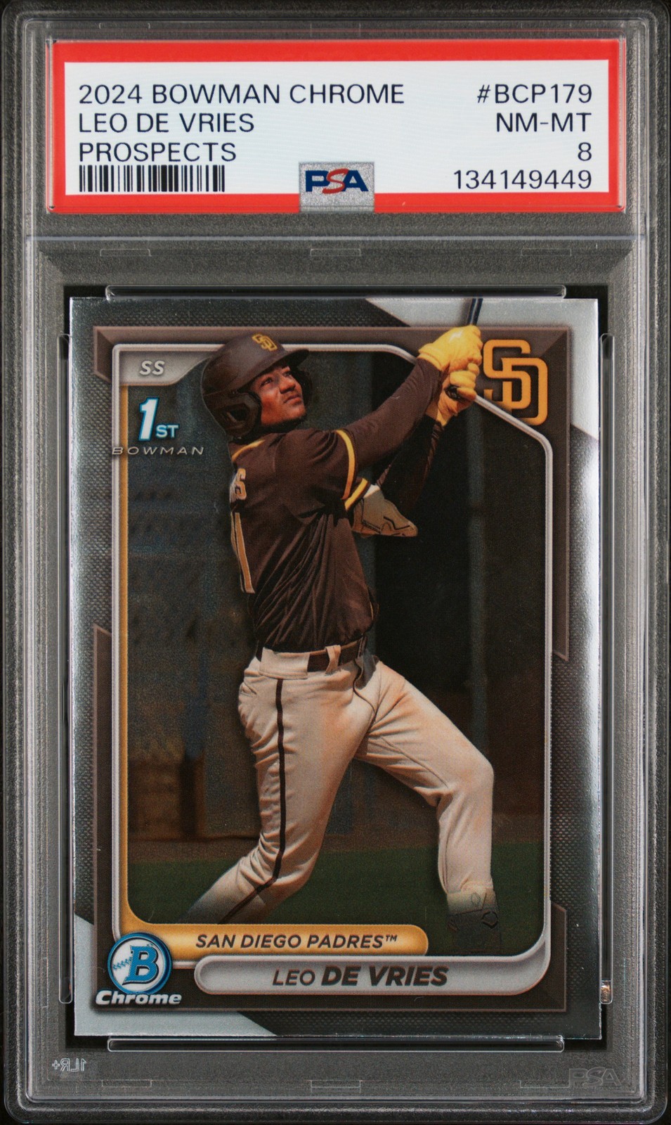 2024 BOWMAN CHROME PROSPECTS #BCP179 LEO DE VRIES PSA 8