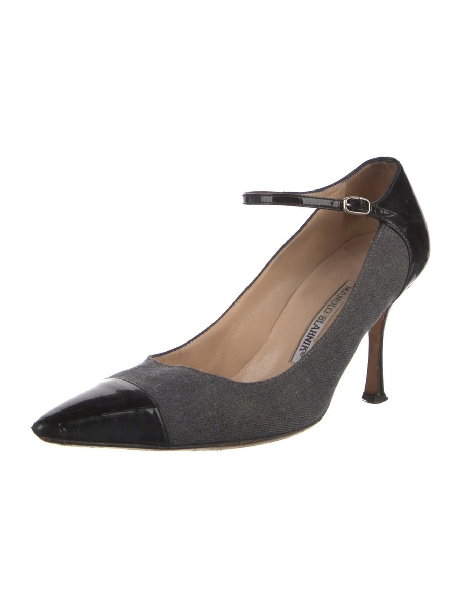 Manolo Blahnik Semele Mary Jane pumps in brushed tweed patent