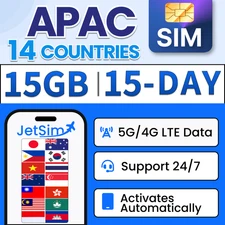 JetSIM SIM Card Asia-Pacific Thailand, Vietnam, etc High-Speed Data (15 Days)