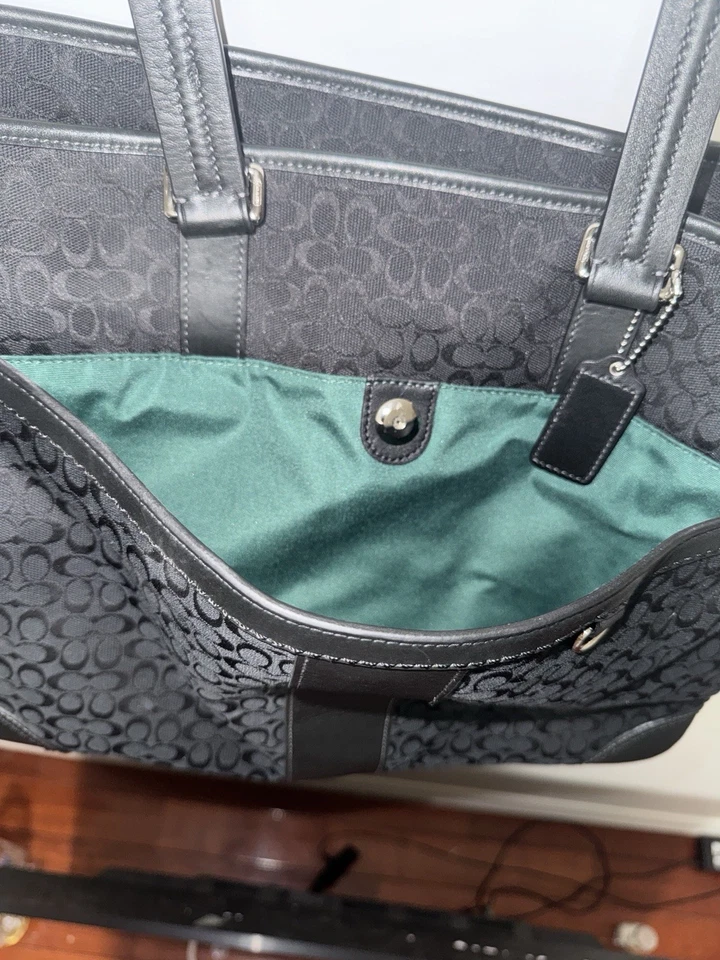 COACH Black Signature C Leather Briefcase Tote Purse Diaper Bag F77156 - Image 4 of 4