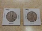 Walking Liberty 90% Silver Half Dollars Two Coins  1936, 1945