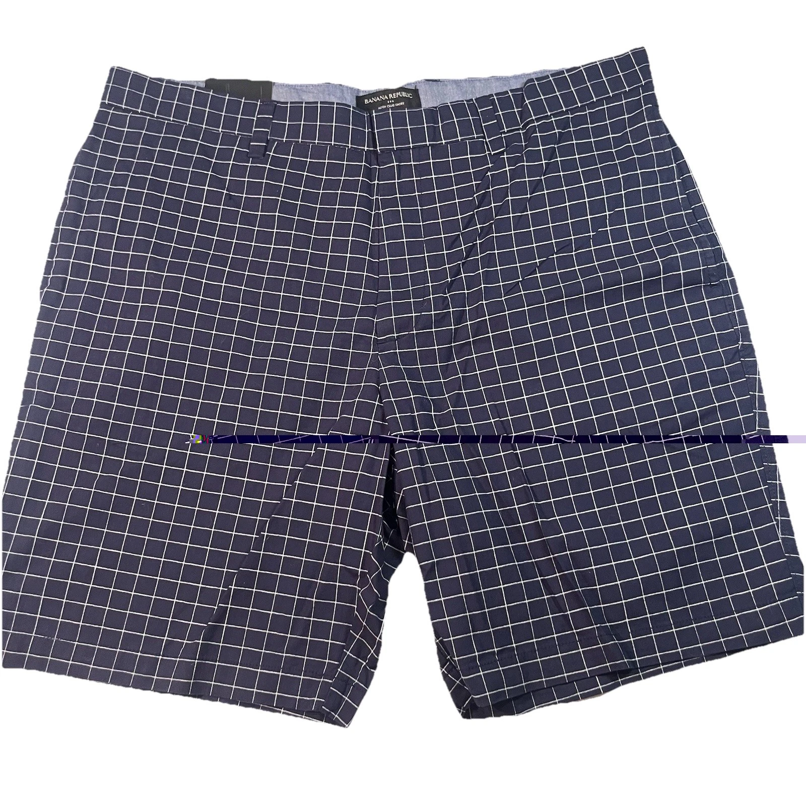 NWT Banana Republic Men's Blue Check Aiden Club Fit Flat Front Shorts Size 36