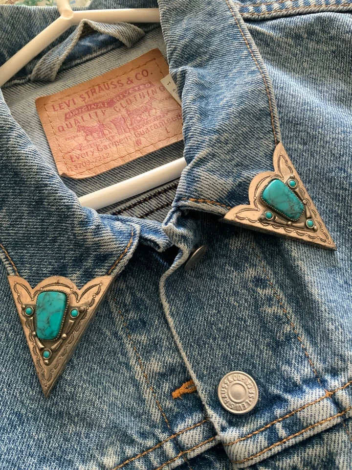 Vtg South Western Silver Turquoise Collar Tips (B)-2" x 1 7/8" - Image 4 of 4