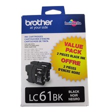 Brother LC61BK Black Ink Value Pack 2 Pieces Genuine Ink Cartridges 01/2025