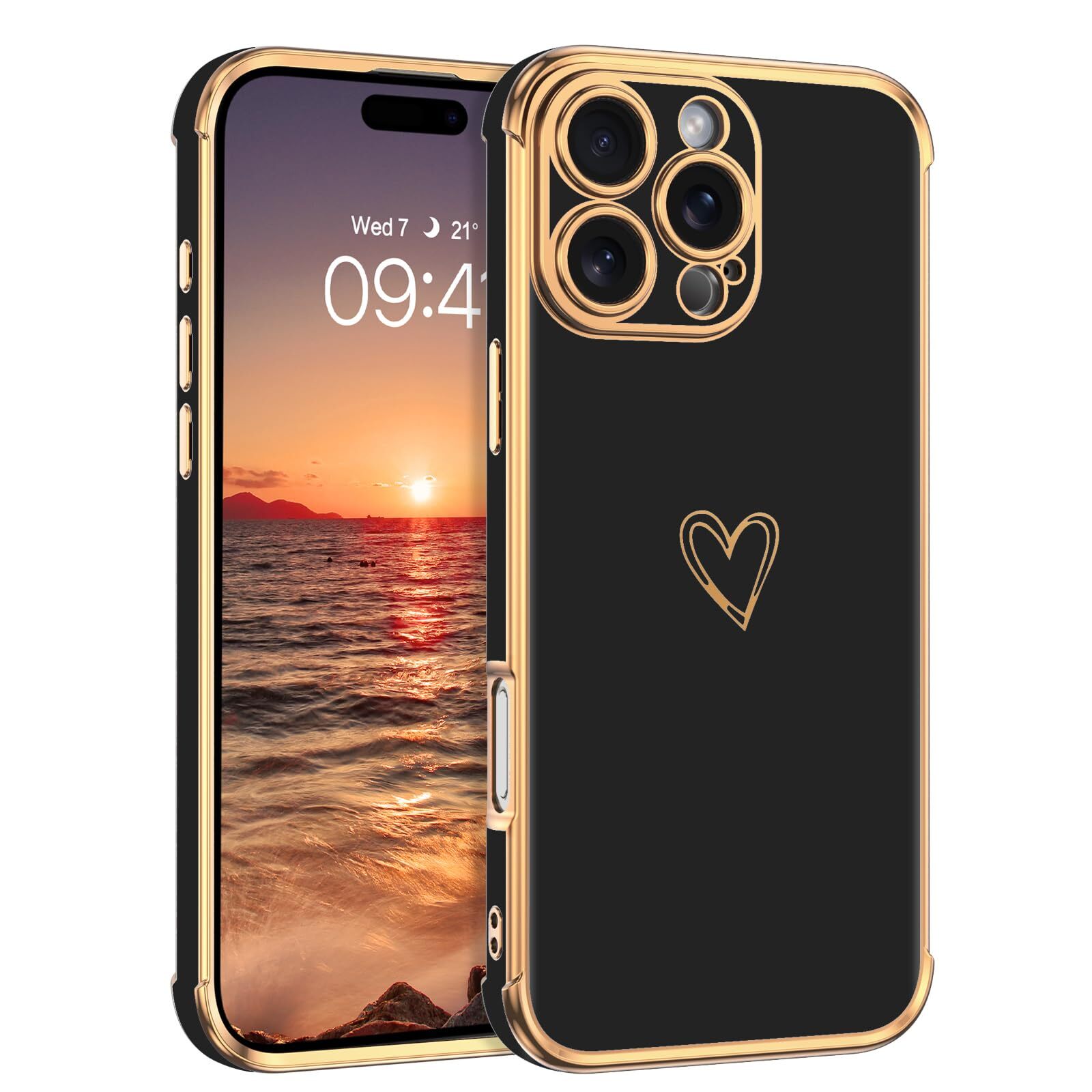 iPhone 16 Pro Case Cute Heart Luxury Slim Flexible TPU Bumper Protective Cover-image