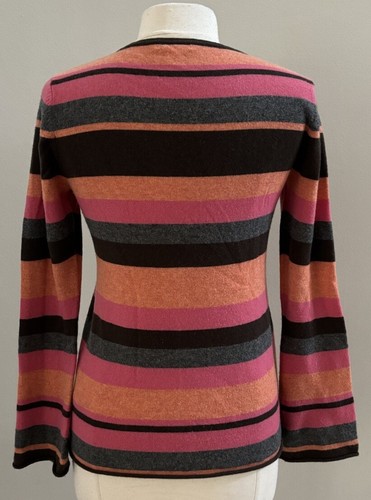 Garnet Hill 100% Cashmere Striped Sweater Bell Sleeves Women’s Size S EUC - Picture 2 of 5