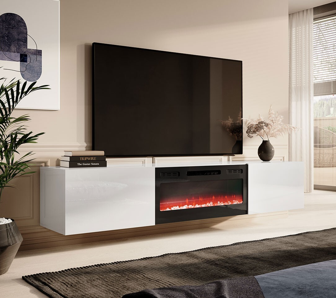 TV-Lowboard Slide 200 mit Elektrischem Kamin TV Schrank LED-Flamme
